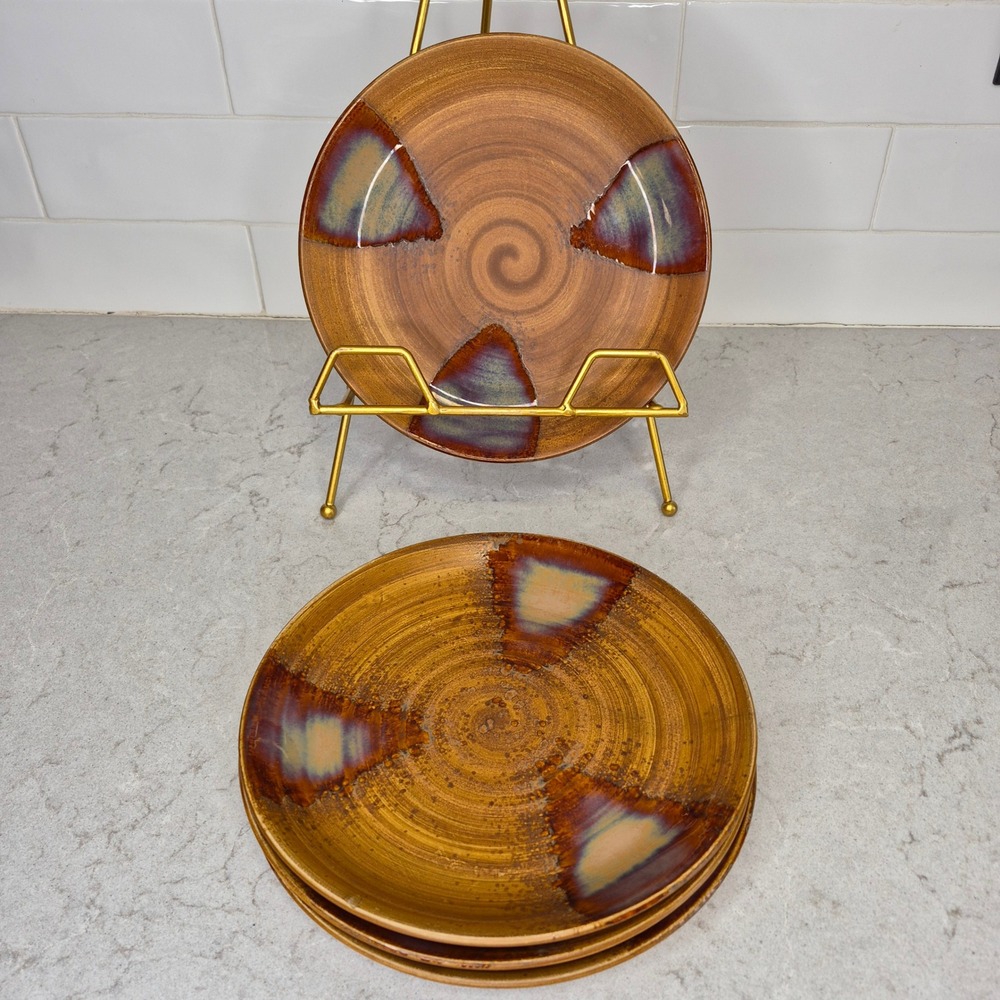 Sango Salad Plates Splash Pattern 4951 Set Of 4 Brown Stoneware 8.25 Inchβ
